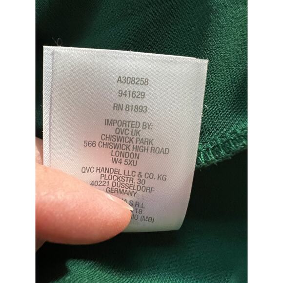 Susan Graver Top Medium Green Liquid Knit Chiffon Ribbon Bow Tie Neck Blouse - Picture 7 of 10